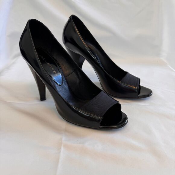 Marc Jacobs Women's Black Peep-Toe Heels Size 38.5 / US 8 - Picture 1 of 9